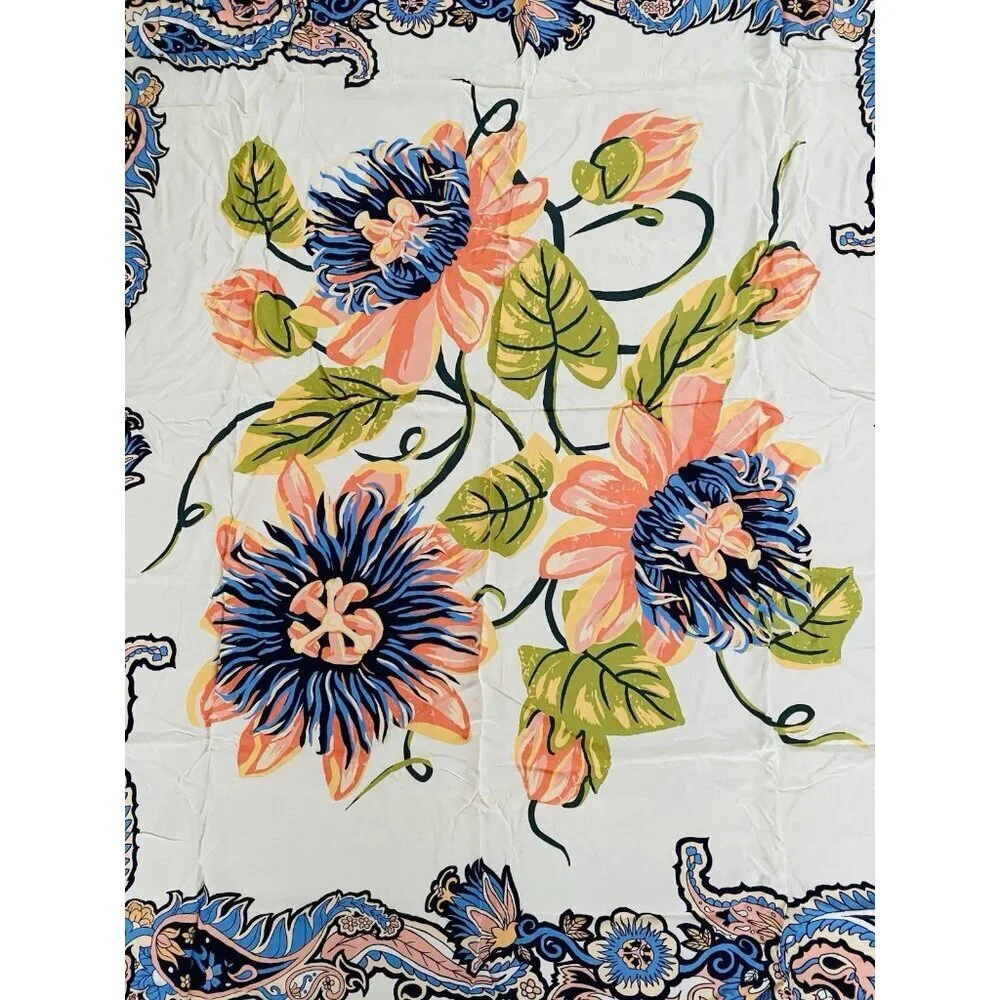 Passion Flower Scarf Beach Wrap Sarong Cover Beach Wrap Tassel Ends